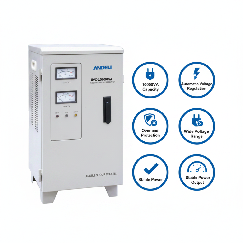 Andeli Voltage Stabilizer SVC 10000 VA 10 KVA Single (1) Phase 220V Stand