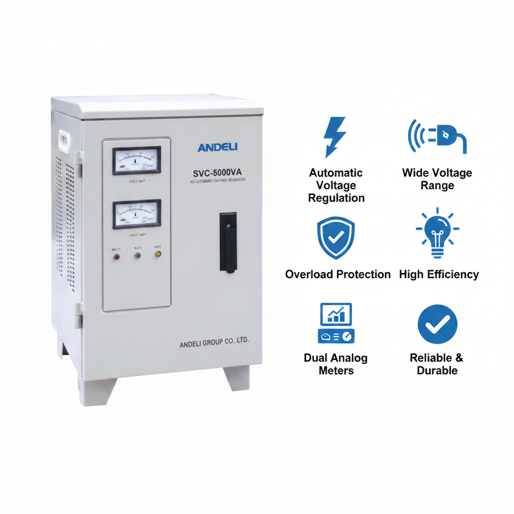 Andeli Voltage Stabilizer SVC 5000 VA 5 KVA Single (1) Phase 110V Stand