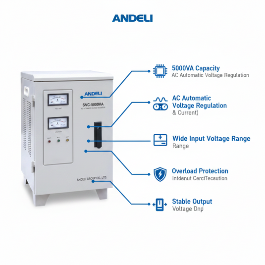 Andeli Voltage Stabilizer SVC 5000 VA 5 KW Single (1) Phase 220V Stand