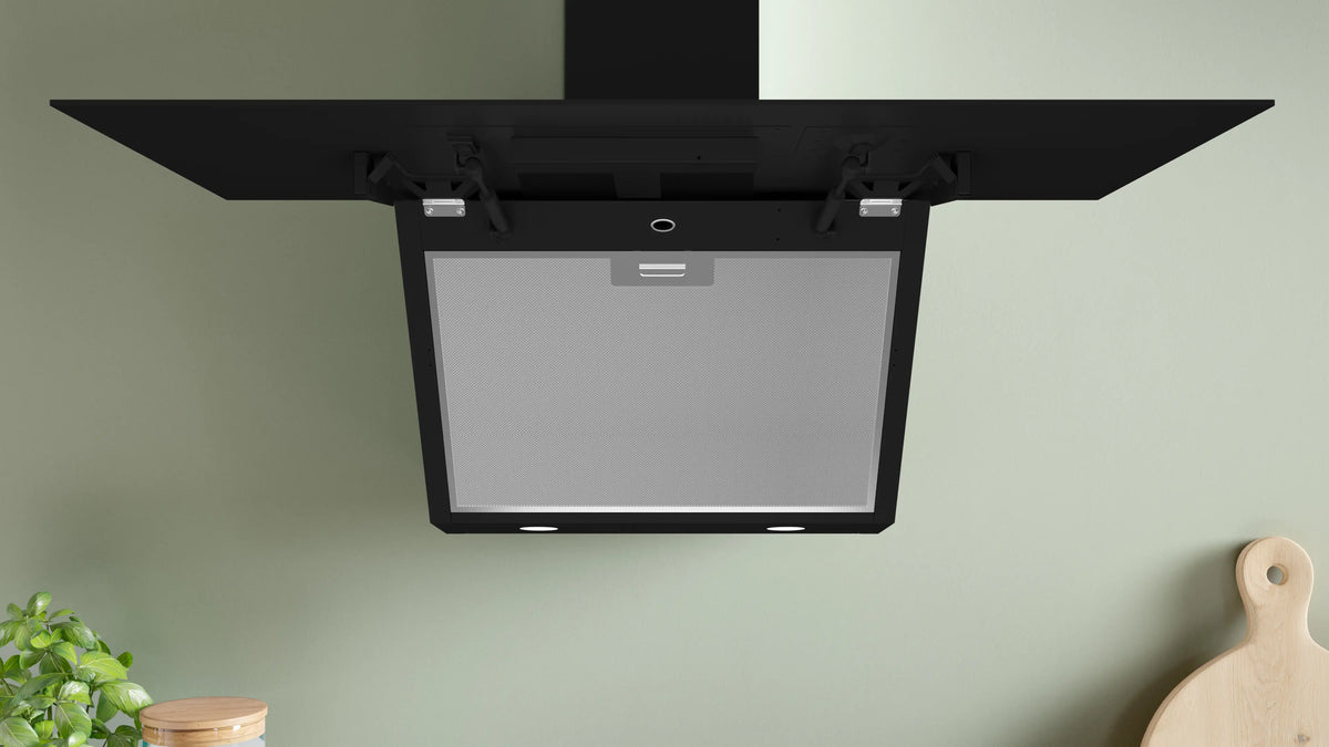 Bosch Series 4 wall-mounted cooker hood DWK96PJ60M 90 cm clear glass black printed, Black