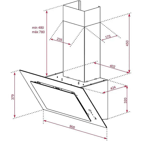 TEKA DVT 98660 BK TBS 90cm Vertical Decorative Hood in full glass design and FreshAir function