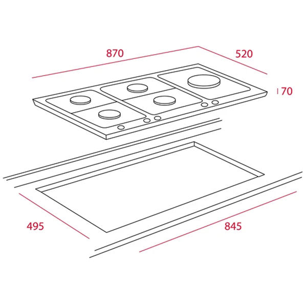 TEKA EW 90 5G AI AL TR CI Gas hob with 5 cooking zones and triple ring burner in 90 cm of butane gas