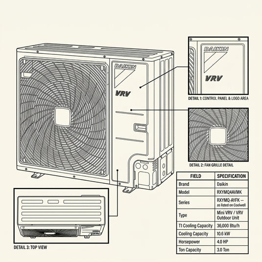 Daikin VRV Outdoor Unit 3.0 Ton 10.6 kW 4.0 HP 36,000 Btu/h RXYMQ4AVMK