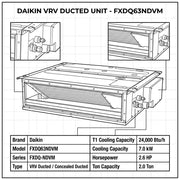 Daikin Ducted Splits for VRV Systems 2.0 Ton 7.0 kW 2.6 HP 24,000 Btu/h FXDQ63NDVM
