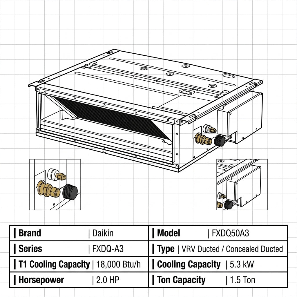 Daikin Ducted Splits for VRV Systems 1.5 Ton 5.3 kW 2.0 HP 18,000 Btu/h FXDQ50A3