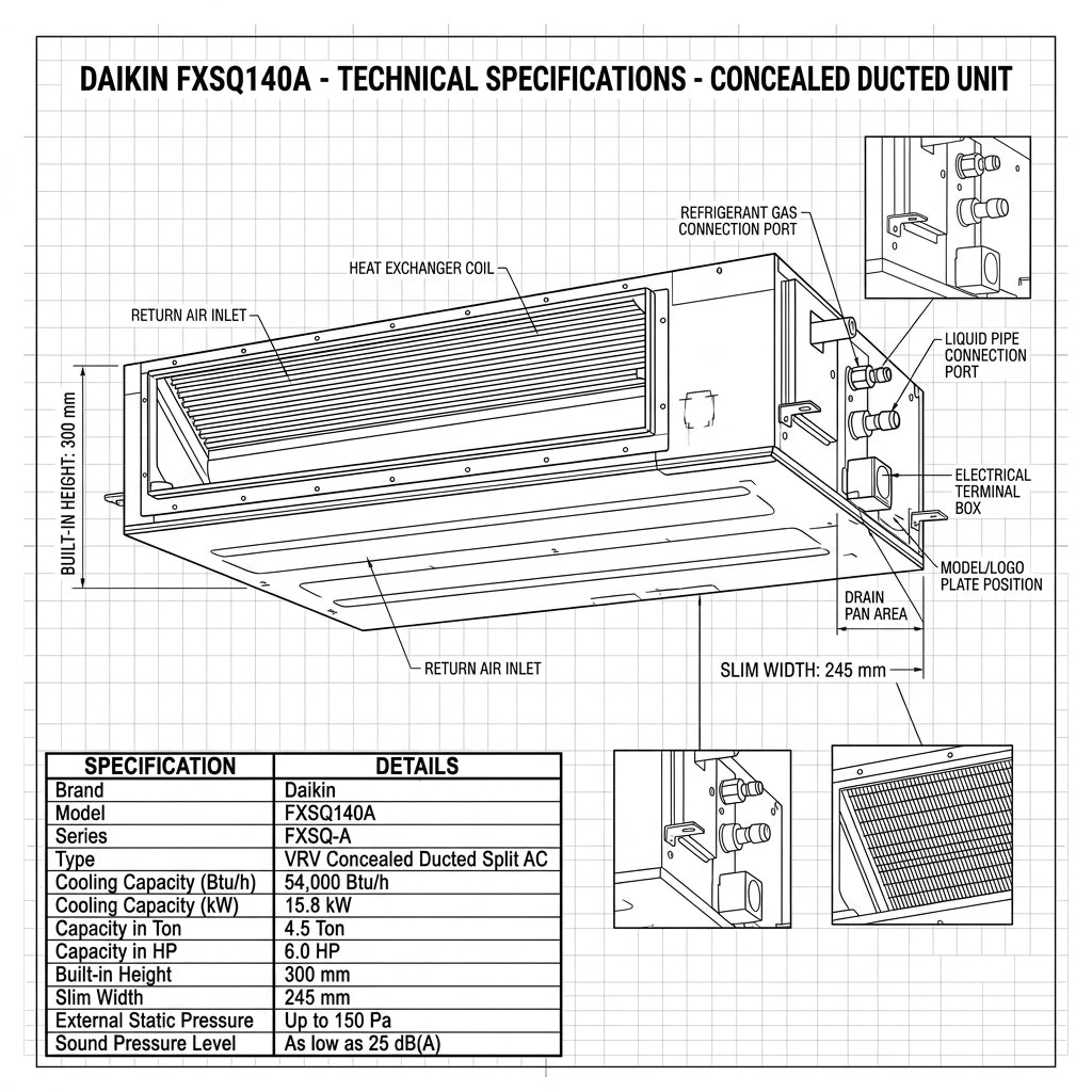 Daikin Ducted Splits for VRV Systems 4.5 Ton 15.8 kW 6.0 HP 54,000 Btu/h FXSQ140A