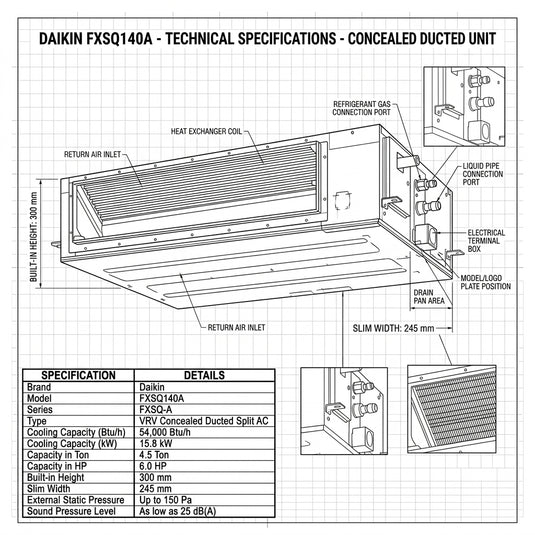 Daikin Ducted Splits for VRV Systems 4.5 Ton 15.8 kW 6.0 HP 54,000 Btu/h FXSQ140A