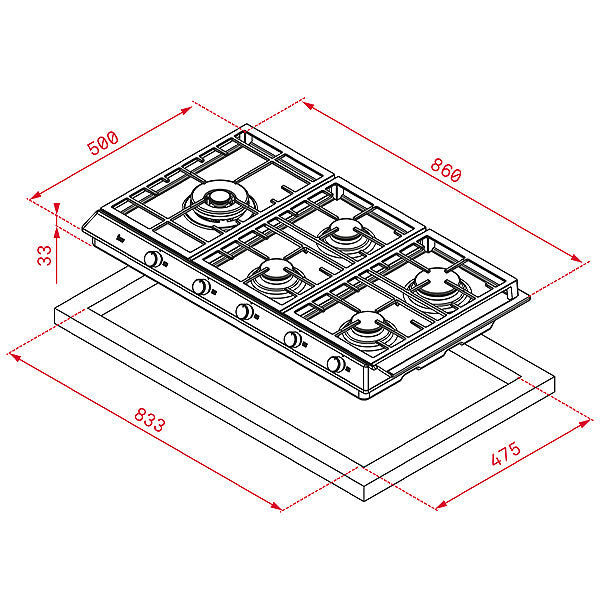 Teka Free Standing 5 Burner Gas Hob EX 90.1 5G AI AL DR CI BUT