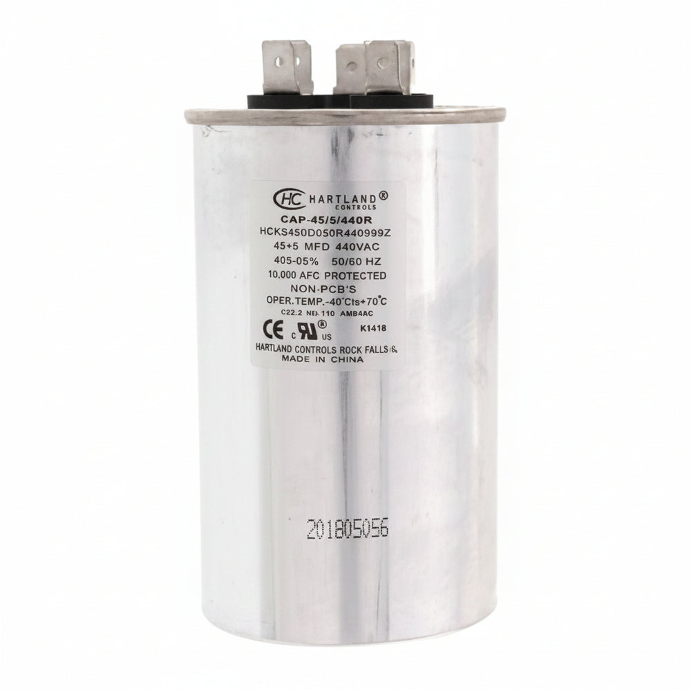 The HVAC Genius 45+5 uf MFD 370-440 Volt Dual Run Round Capacitor 45-5-440R for HVAC, Air conditioners, Pool pumps, and Furnaces