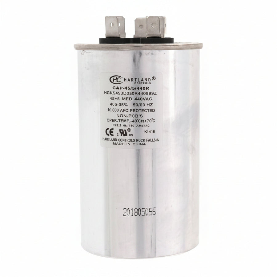 The HVAC Genius 45+5 uf MFD 370-440 Volt Dual Run Round Capacitor 45-5-440R for HVAC, Air conditioners, Pool pumps, and Furnaces