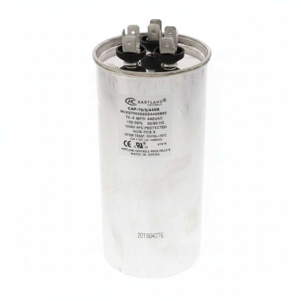 The HVAC Genius, 70 + 5 MFD Capacitor 370 or 440 VAC Oval Run for Fan Motor Blower Condenser in Air Handler Straight Cool – Heat Pump Conditioner Furnace Pool by 70-5 Round Price.