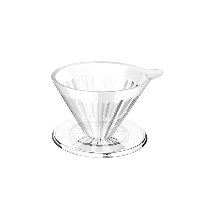 Timemore Crystal Eye coffee dripper, size 01, featuring a clear glass body and a black PCT resin holder.