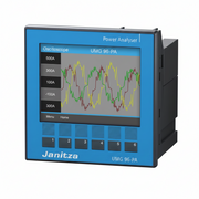 Janitza power analyzer with digital display on a white background