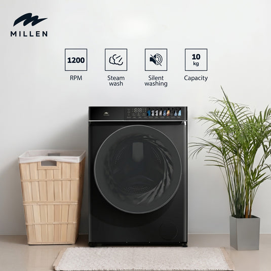 Millen Front Load Washing Machine, 10kg Capacity - Inverter Motor, Smart, Powerful, and Efficient, MWM10012BLID, 3 Year Warranty