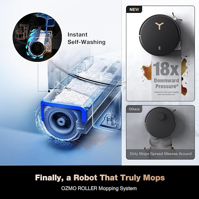 ECOVACS DEEBOT X8 PRO Omni Robot Vacuum and Mop, OZMO Roller Instant Self-Washing Mopping,18000Pa Suction Hot Water Mop Washing, Auto Cleaning Solution Adding, Hot Air-Drying, Self-Emptying