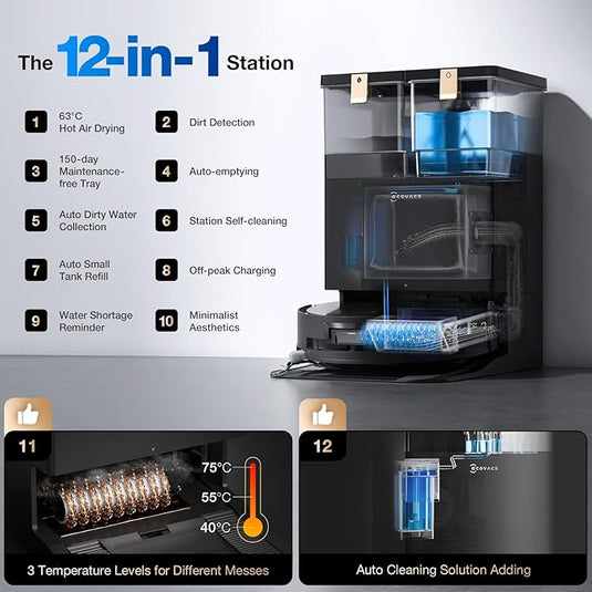 ECOVACS DEEBOT X8 PRO Omni Robot Vacuum and Mop, OZMO Roller Instant Self-Washing Mopping,18000Pa Suction Hot Water Mop Washing, Auto Cleaning Solution Adding, Hot Air-Drying, Self-Emptying