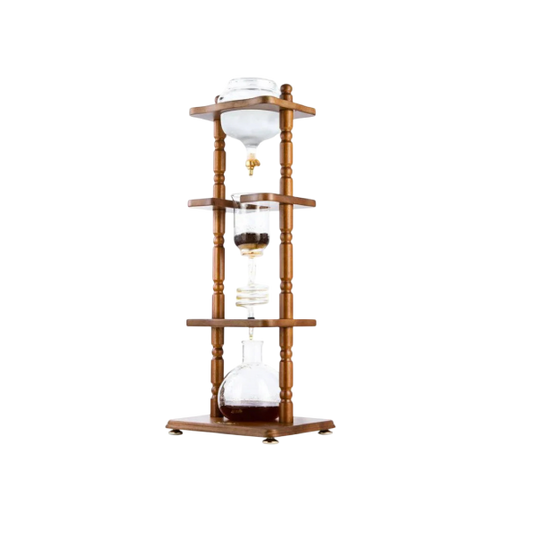 Yama Glass 6-8 Cups Cold Drip Maker Curved Brown Wood Frame