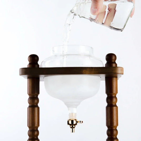 Yama Glass 6-8 Cups Cold Drip Maker Curved Brown Wood Frame