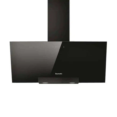 Baumatic 90cm Wall Mounted Chimney Cooker Hood wirh Touch Control, Black Glass