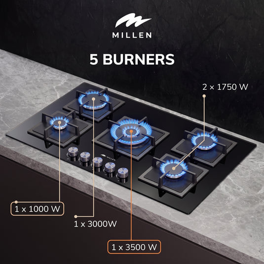 MILLEN Gas on Glass hob GHG 954 BL
