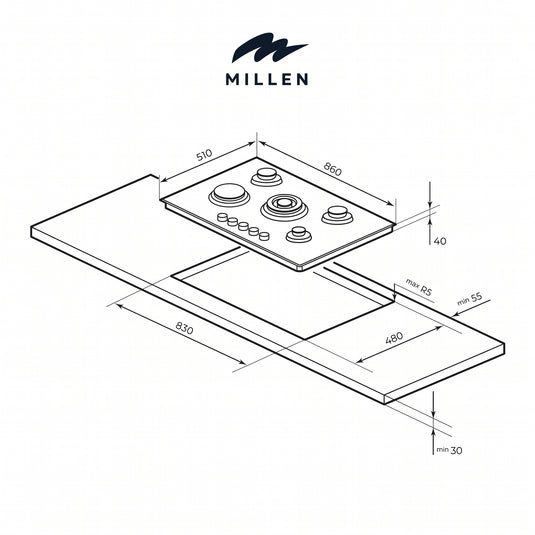 MILLEN Gas on Glass hob GHG 954 BL