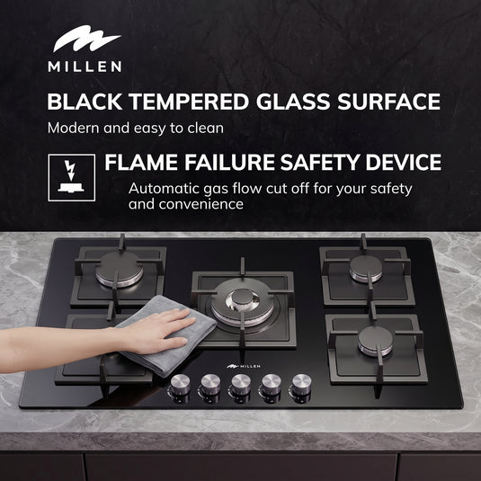 MILLEN Gas on Glass hob GHG 954 BL