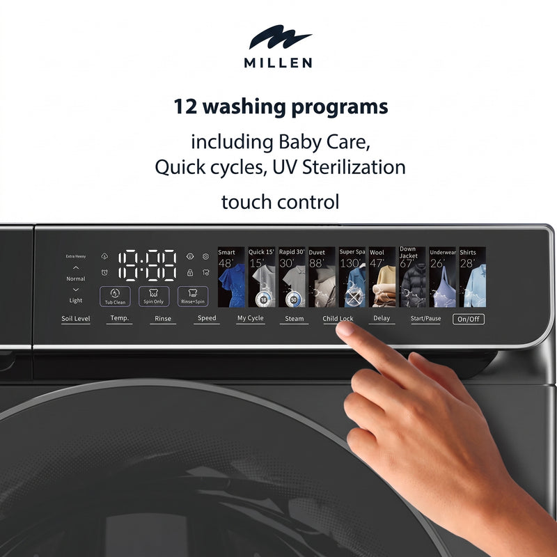 Load image into Gallery viewer, Millen Front Load Washing Machine, 12kg Capacity - Inverter Motor, Smart, Powerful, and Efficient, МWM12012BLIDD, 3 Year Warranty
