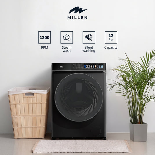 Millen Front Load Washing Machine, 12kg Capacity - Inverter Motor, Smart, Powerful, and Efficient, МWM12012BLIDD, 3 Year Warranty