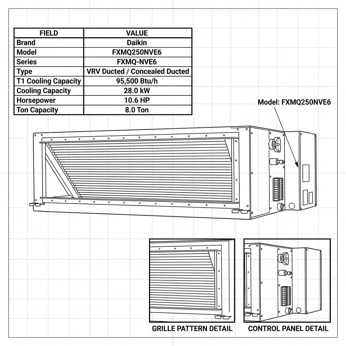 Daikin Ducted Splits for VRV Systems 8.0 Ton | 28.0 kW | 10.6 HP | 95,500 Btu/h FXMQ250NVE6