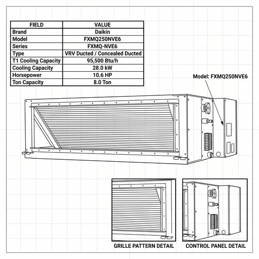 Daikin Ducted Splits for VRV Systems 8.0 Ton | 28.0 kW | 10.6 HP | 95,500 Btu/h FXMQ250NVE6