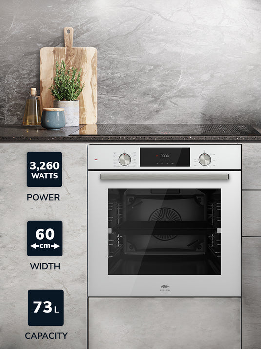 Millen 60cm Built-in Electric Oven MEO 6004 WH 10 Cooking Modes 3260W, 3 Year Warranty