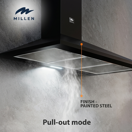 Millen MKH 904 BL 90cm Black Chimney Range Hood, 3 Years Warranty
