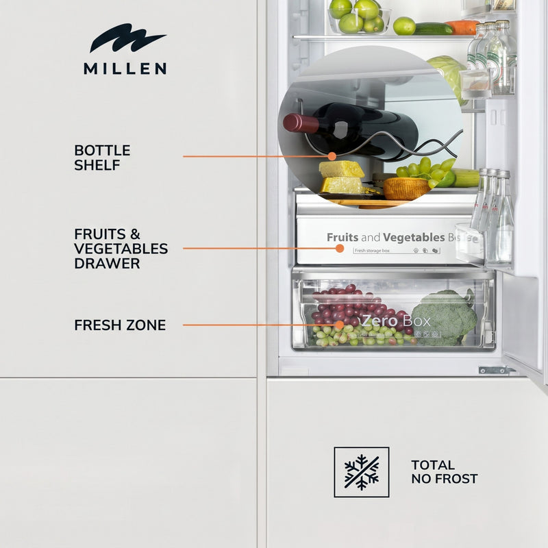 Load image into Gallery viewer, Millen Built-in Refrigerator, 260L Capacity, No Frost, 2 Door Fridge-Freezer, Electronic Control, LED Backlight, Inverter compressor, MBIA 193.3ID white 3 Year Warranty
