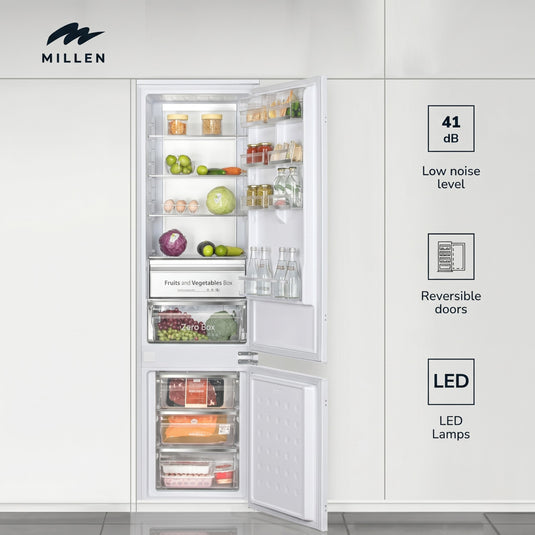 Millen Built-in Refrigerator, 260L Capacity, No Frost, 2 Door Fridge-Freezer, Electronic Control, LED Backlight, Inverter compressor, MBIA 193.3ID white 3 Year Warranty