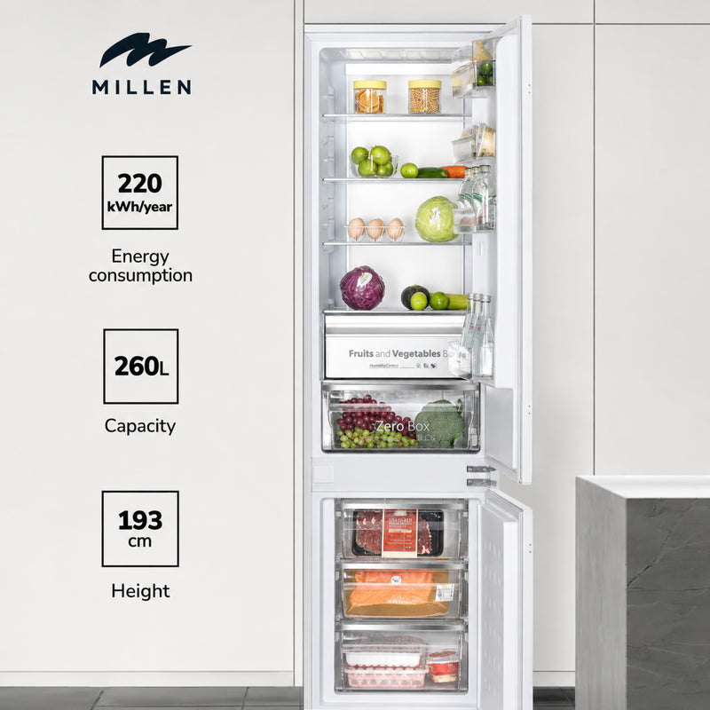 Load image into Gallery viewer, Millen Built-in Refrigerator, 260L Capacity, No Frost, 2 Door Fridge-Freezer, Electronic Control, LED Backlight, Inverter compressor, MBIA 193.3ID white 3 Year Warranty
