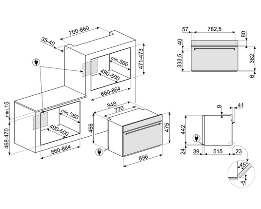 Smeg Built In Electric Oven, 90 cm, SFR9300X