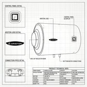 Ariston Electric Water Heater Horizontal PRO1 R Italy, 50 Liter - White