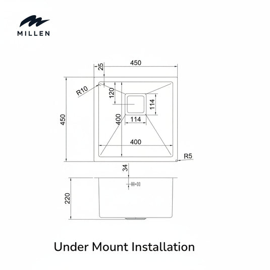 Millen Undermount Sink, Single Bowl, Gunmetal Satin Finish, Soundproof, Color Gunmetal Model – MS454522GM – 1 Year Warranty