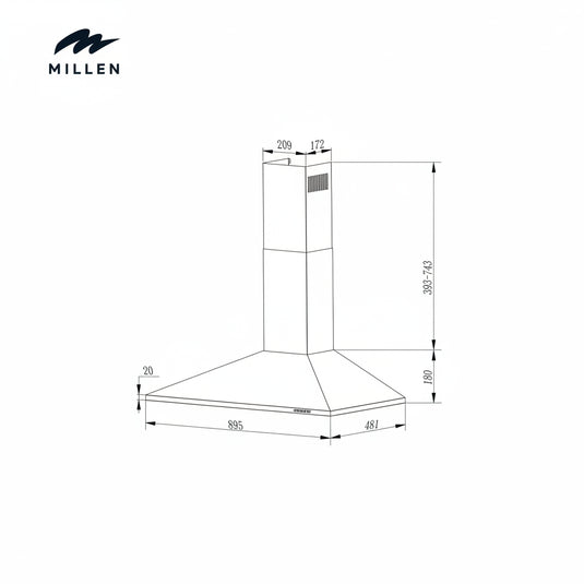 Millen MKH 904 BL 90cm Black Chimney Range Hood, 3 Years Warranty