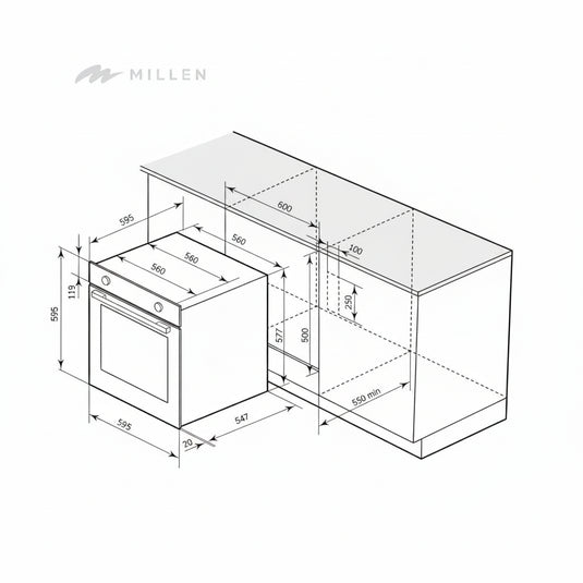 Millen 60cm Built-in Electric Oven MEO 6003 BB 9 Cooking Modes 3260W, 3 Year Warranty