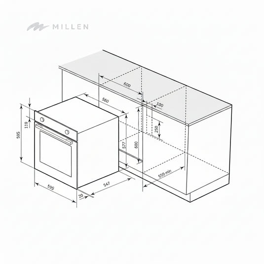 Millen 60cm Built-in Electric Oven MEO 6003 WH 9 Cooking Modes 3260W, 3 Year Warranty