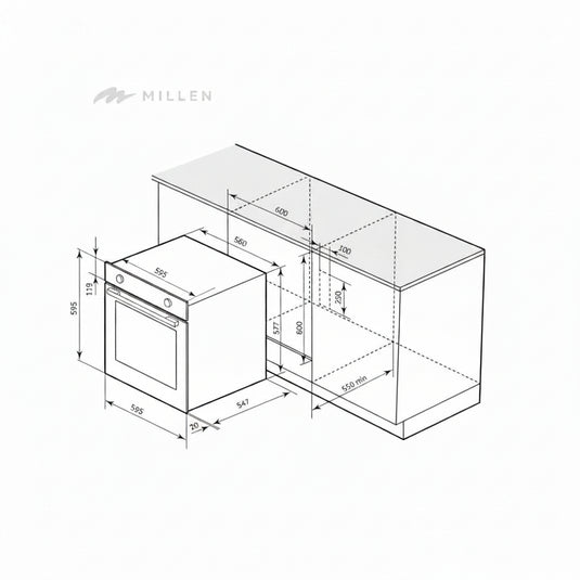Millen 60cm Built-in Electric Oven MEO 6003 BL 9 Cooking Modes 3260W, 3 Year Warranty