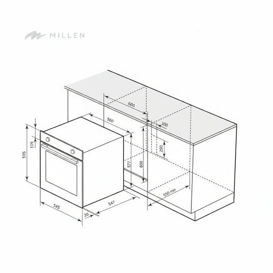 Millen 60cm Built-in Electric Oven MEO 6004 BB 10 Cooking Modes 3260W, 3 Year Warranty