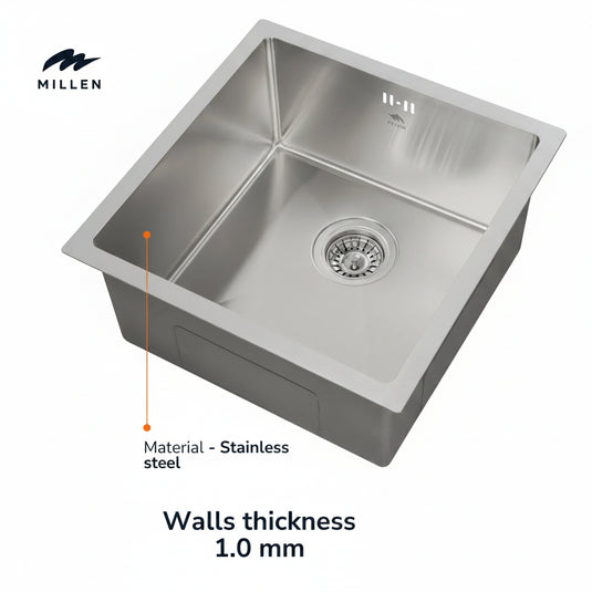 Millen Undermount Sink, Single Bowl, Satin Finish, Soundproof, Color Stainless Steel Model – MS454522SS – 1 Year Warranty.