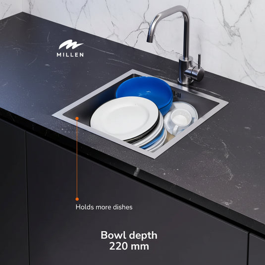 Millen Undermount Sink, Single Bowl, Satin Finish, Soundproof, Color Stainless Steel Model – MS454522SS – 1 Year Warranty.