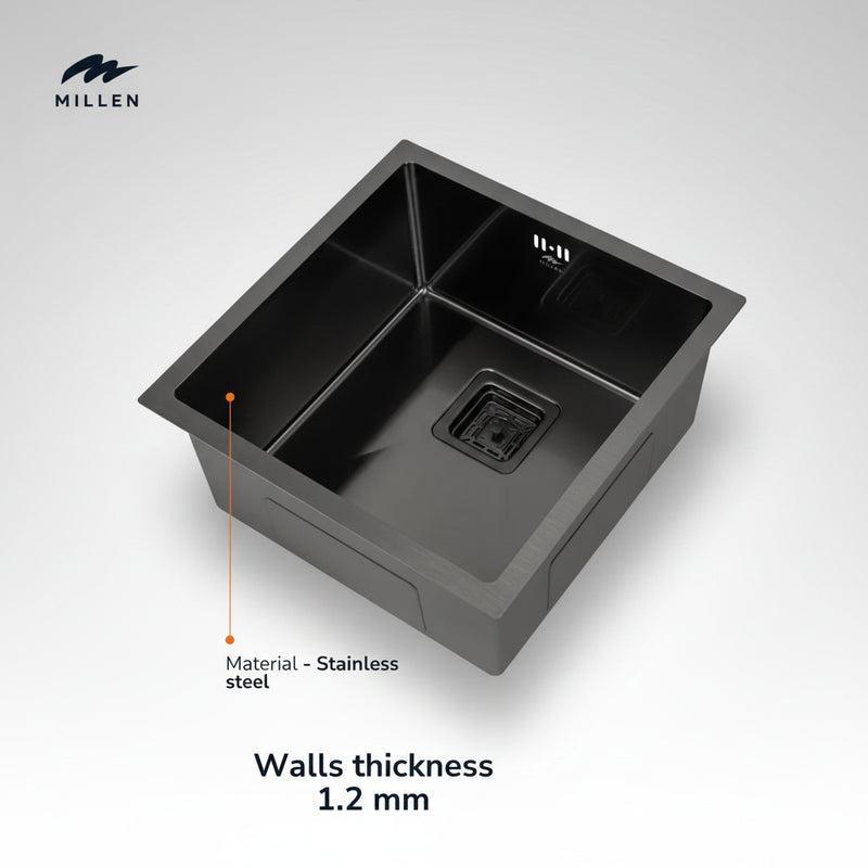 Load image into Gallery viewer, Millen Undermount Sink, Single Bowl, Gunmetal Satin Finish, Soundproof, Color Gunmetal Model – MS454522GM – 1 Year Warranty
