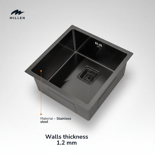 Millen Undermount Sink, Single Bowl, Gunmetal Satin Finish, Soundproof, Color Gunmetal Model – MS454522GM – 1 Year Warranty