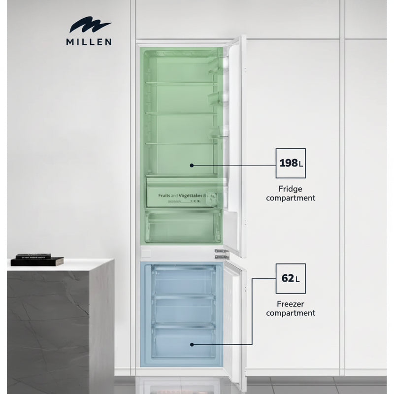 Load image into Gallery viewer, Millen Built-in Refrigerator, 260L Capacity, No Frost, 2 Door Fridge-Freezer, Electronic Control, LED Backlight, Inverter compressor, MBIA 193.3ID white 3 Year Warranty
