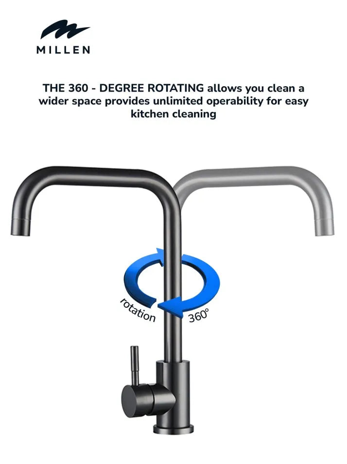 Load image into Gallery viewer, MILLEN Single Lever Kitchen, Faucet Mixer with 360° Swivel, Gunmetal Satin Finish, Color Gunmetal Model – MM02GM – 1 Year Warranty
