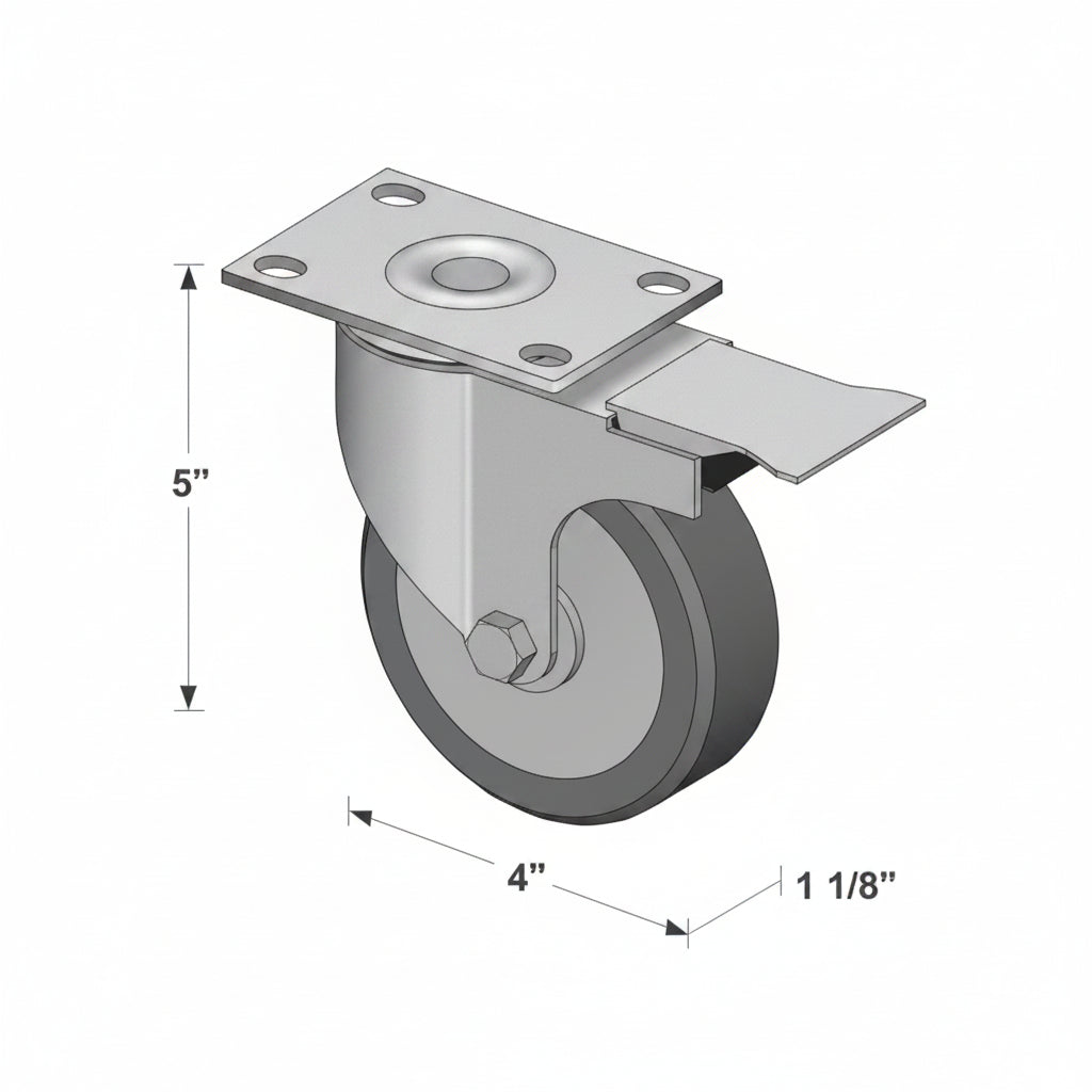 Swivel Plate Mount Caster with brake W-4PSB 4